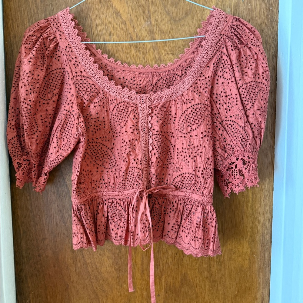 Ulla Johnson Pink Cropped Peplum Blouse